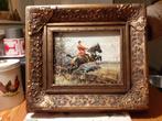 Schilderij "De Engelse Ruiter" Olieverf/Paneel/Sierlijst Ges, Antiek en Kunst, Ophalen of Verzenden