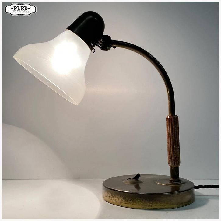 Siemens Jaren 30 Lamp Tafellamp Glazen kap, Huis en Inrichting, Lampen | Tafellampen, Gebruikt, Minder dan 50 cm, Glas, Metaal