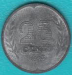 Nederland 25 cent 1943 Wilhelmina zink, Sch. 1030, Ophalen of Verzenden, Koningin Wilhelmina, 25 cent, Losse munt