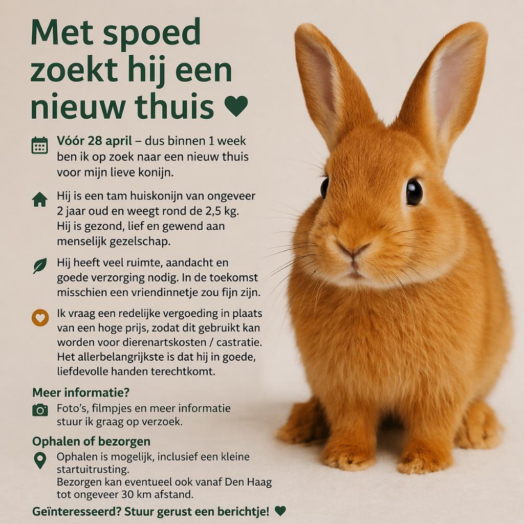 Lief tam konijn zoekt goed thuis – met spoed vóór 28 april, Dieren en Toebehoren, Konijnen, Middelgroot, Mannelijk, 0 tot 2 jaar