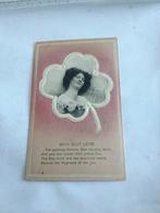 VROUW IN KLAVERBLAD -  WITH. BEST LOVE, Verzamelen, Ophalen of Verzenden, Voor 1920, Overige thema's