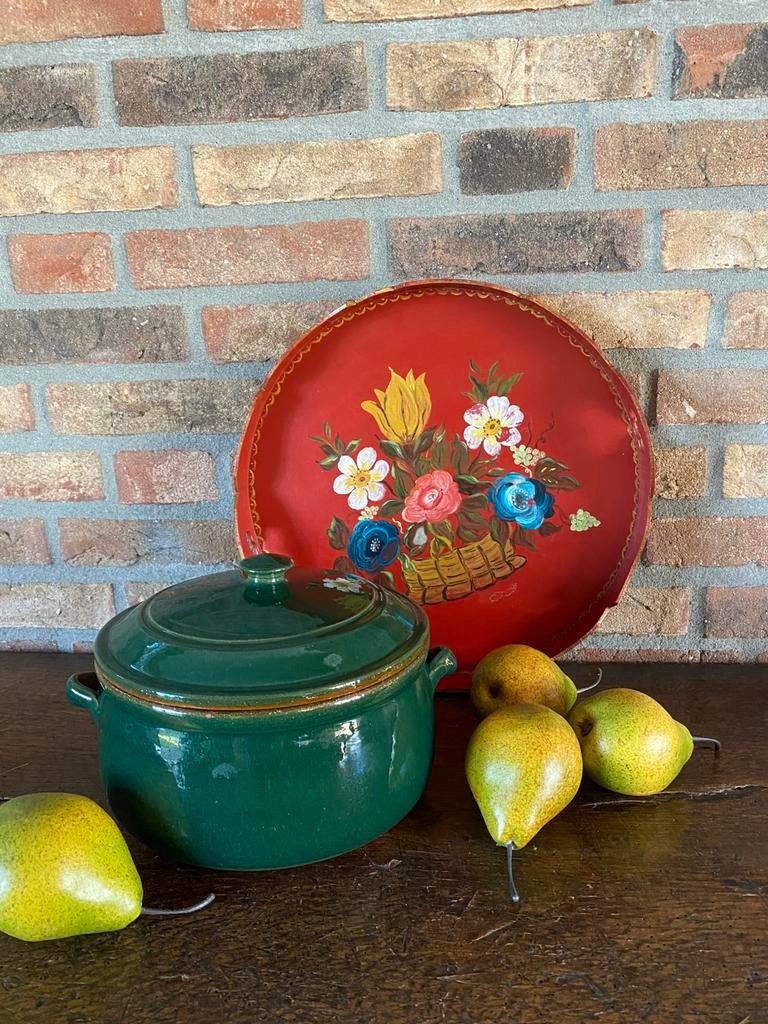 Vintage dienblad en Franse terrine van aardewerk, Antiek en Kunst, Ophalen of Verzenden