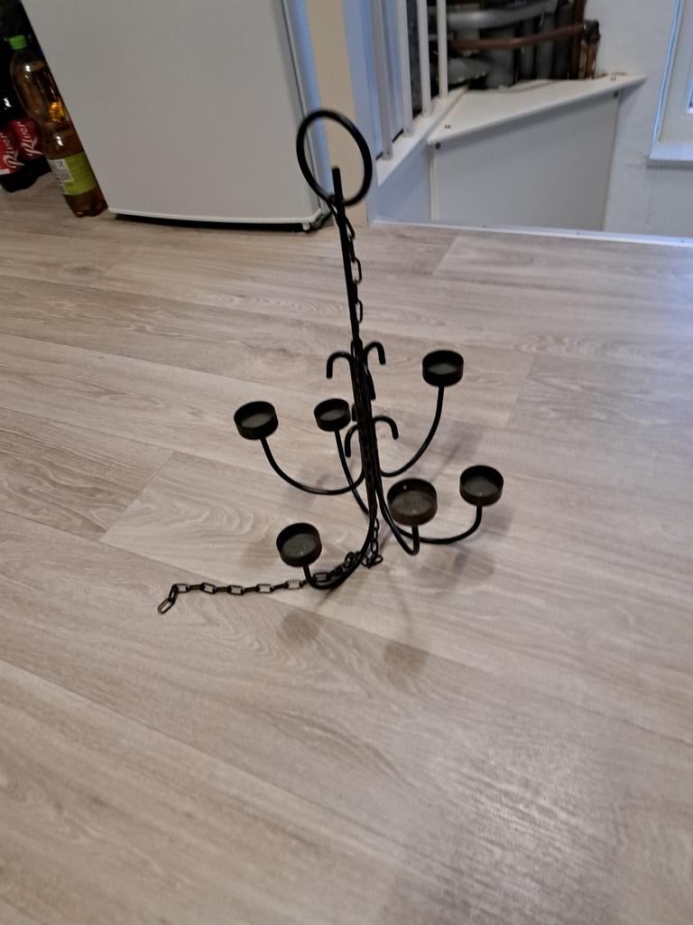 Hangende theelichthouder - Zwart metaal, Gebruikt, Zwart, Ophalen of Verzenden, Metaal