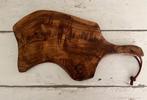 Vintage olijfhouten plankje serveerplankje aan leren veter, Ophalen of Verzenden, Gebruikt