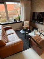 Leren bank met twee fauteuils - nette set, Ophalen, Gebruikt, Driepersoons, Rechte bank