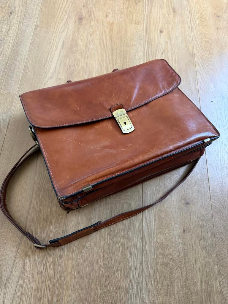 Tony Perotti akte-/laptoptas met schouderband, Ophalen, Gebruikt, Bruin