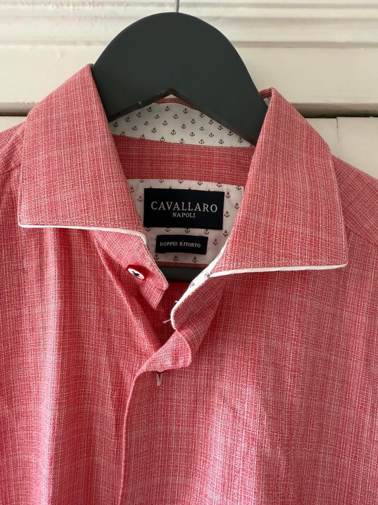 Cavallaro Napoli oveehemd maat 40 is M zgan koraal, Kleding | Heren, Overhemden, Ophalen, Zo goed als nieuw, Blauw, Halswijdte 39/40 (M)