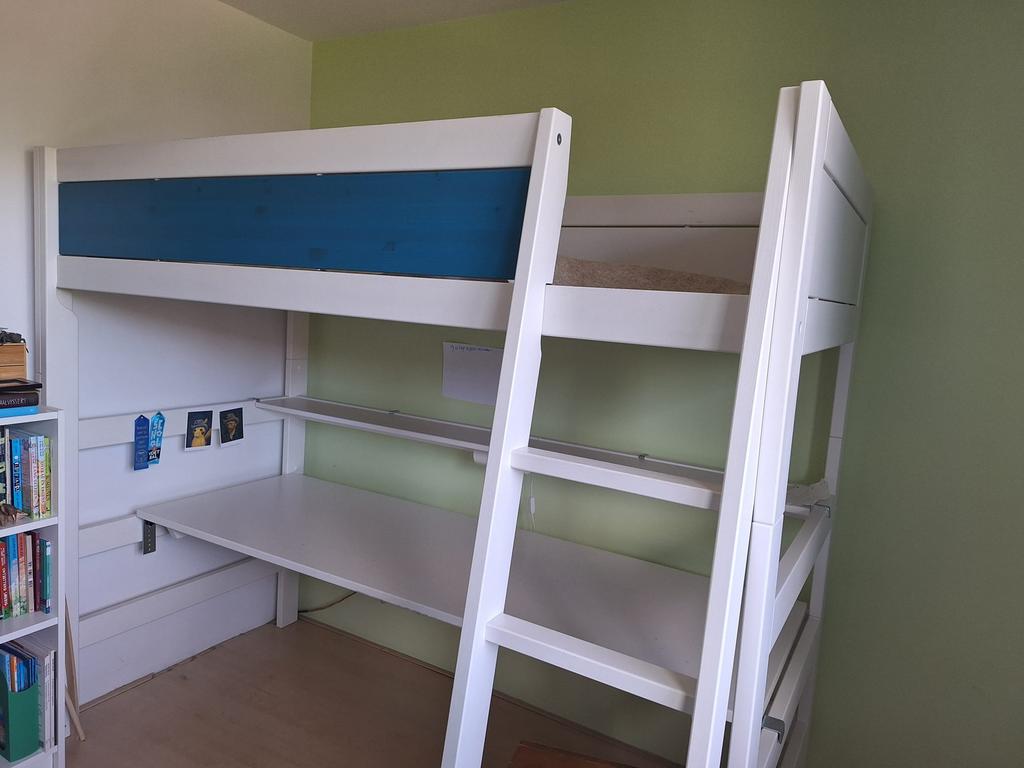 Lifetime Hoogslaper met in hoogte verstelbaar bureau, Ophalen, Eenpersoons, 160 tot 180 cm, Zo goed als nieuw