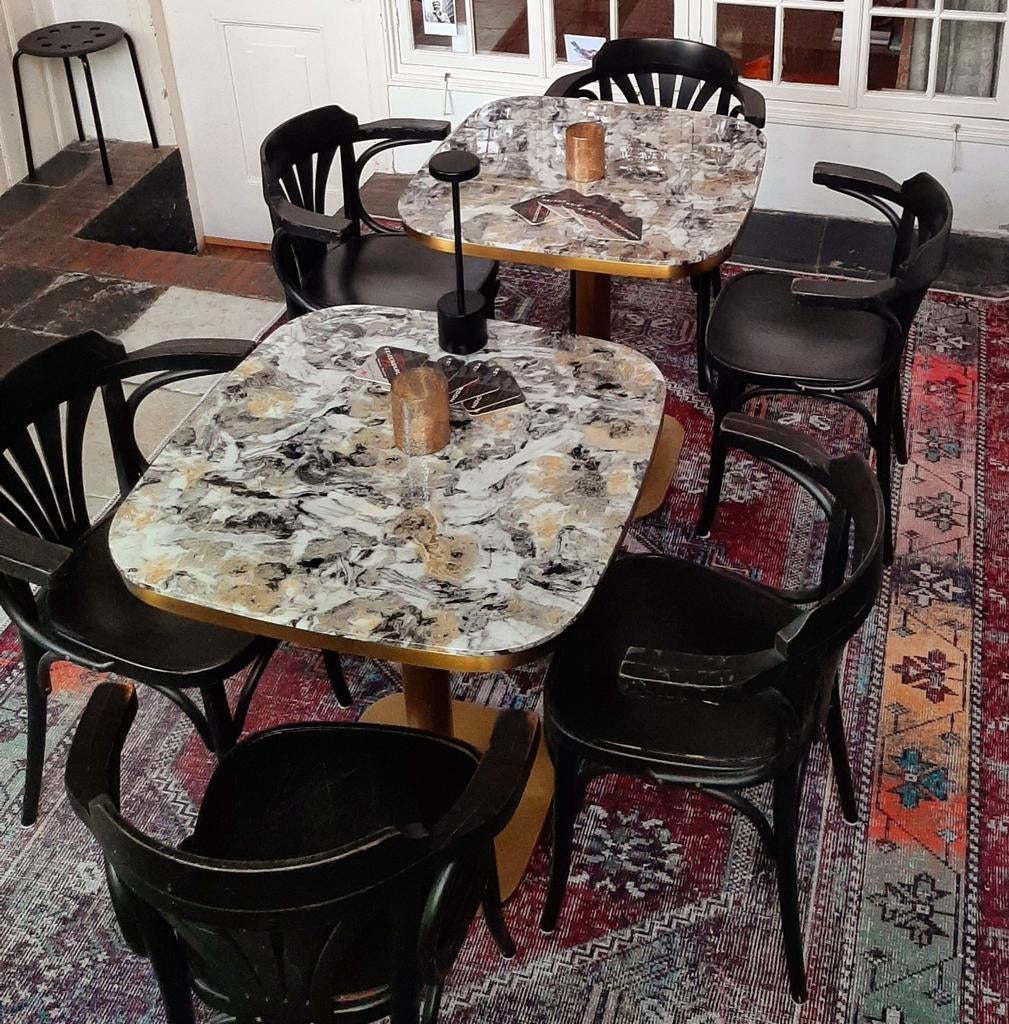 Unieke bartafel/cafétafel met marmer blad/gouden poot, Huis en Inrichting, Tafels | Eettafels, Ophalen, Kunststof, Gebruikt, 50 tot 100 cm