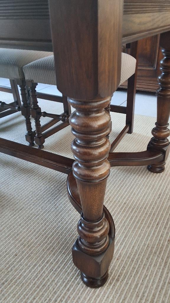 Tafel met 6 stoelen, Huis en Inrichting, Tafels | Eettafels, Ophalen, Gebruikt, Eikenhout, 200 cm of meer