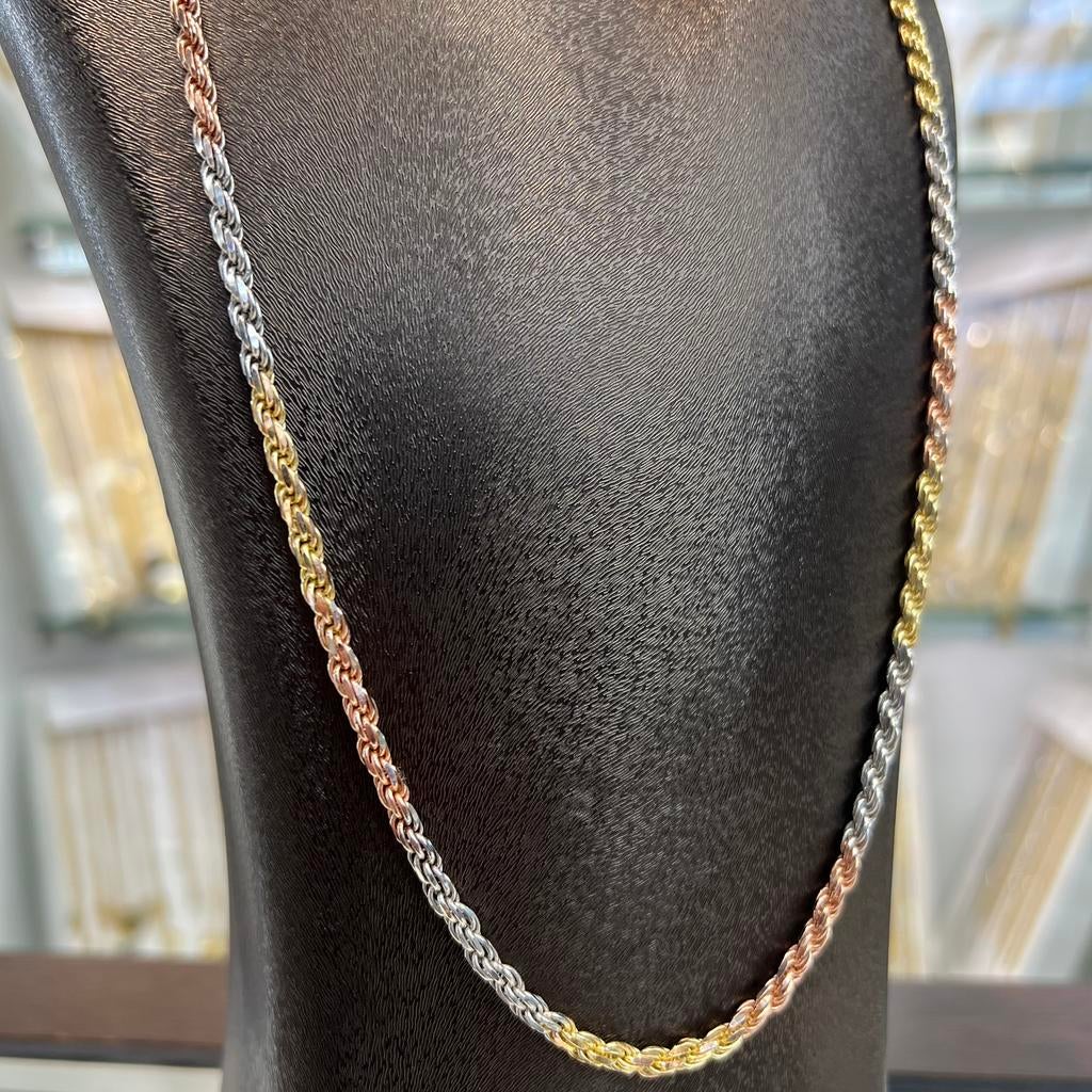 14 karaat gouden rope ketting massief tricolour schakel, Sieraden, Tassen en Uiterlijk, Kettingen, Ophalen of Verzenden, Nieuw