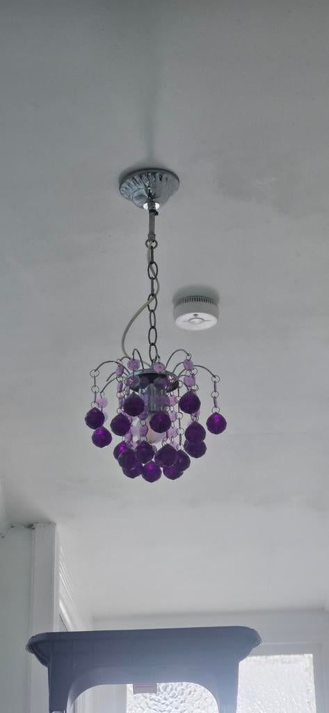Paarse kroonluchter met kralen, Minder dan 50 cm, Gebruikt, Minder dan 25 cm, Minder dan 100 cm