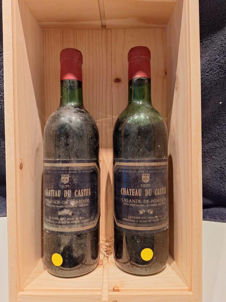 Chateau Du Castel Lalande-De-Pomerol 1971 - 2 flessen, Verzamelen, Wijnen, Gebruikt, Rode wijn, Frankrijk, Ophalen of Verzenden