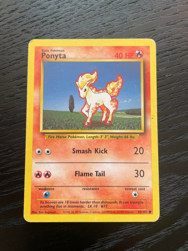 Ponyta Pokémon Kaart (Basis Set, 1999) - Zeldzaam!, Ophalen of Verzenden, Gebruikt, Losse kaart