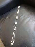 Vintage hand geknoopte parelketting  met zilveren slot, Ophalen of Verzenden, Zilver, Ketting