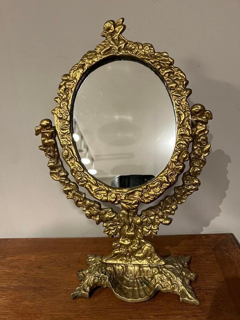 Antiek bronzen kapspiegel. Tafel spiegel., Antiek en Kunst, Ophalen of Verzenden, Rechthoekig, Minder dan 50 cm