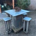 Steigerhouten statafel met krukken, Huis en Inrichting, Tafels | Statafels, Ophalen, Gebruikt