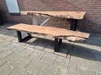 Robuuste houten tafel met bank - Uniek design, Nieuw, 150 tot 200 cm, Overige vormen, Vier personen