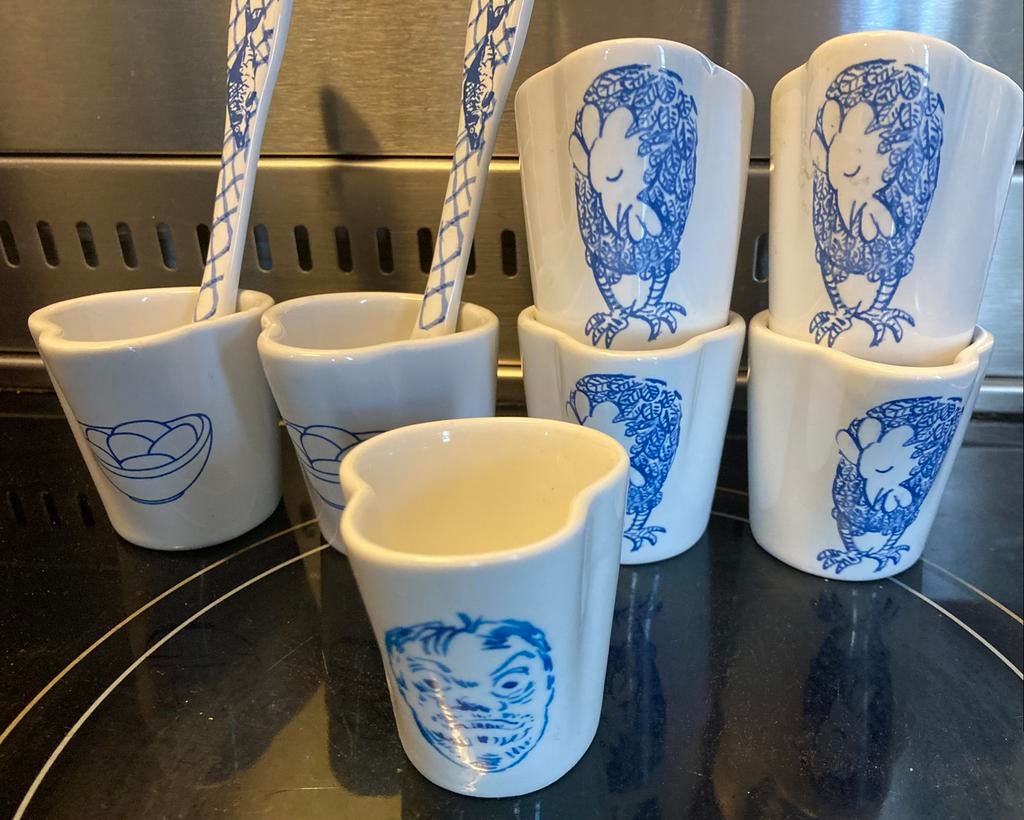 Kunstweek 7 Eierdop Hermkens Kip 2 lepel v Hall Tange, Antiek en Kunst, Verzenden