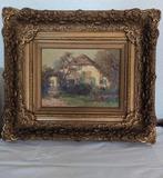 Schilderij met huisje en tuin in sierlijke lijst, Ophalen