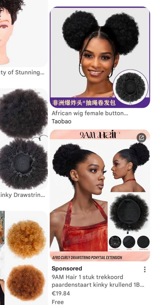 Afro bun wig, Ophalen of Verzenden, Nieuw, Pruik of Haarverlenging
