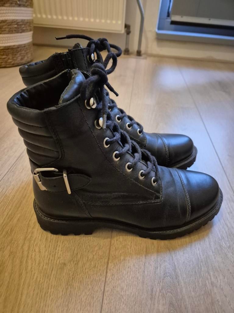 €25! LEER/LEREN veterboots/laarsjes/laarzen zwart mt38 NIEUW, Kleding | Dames, Schoenen, Twoday, Zwart, Lage of Enkellaarzen, Nieuw