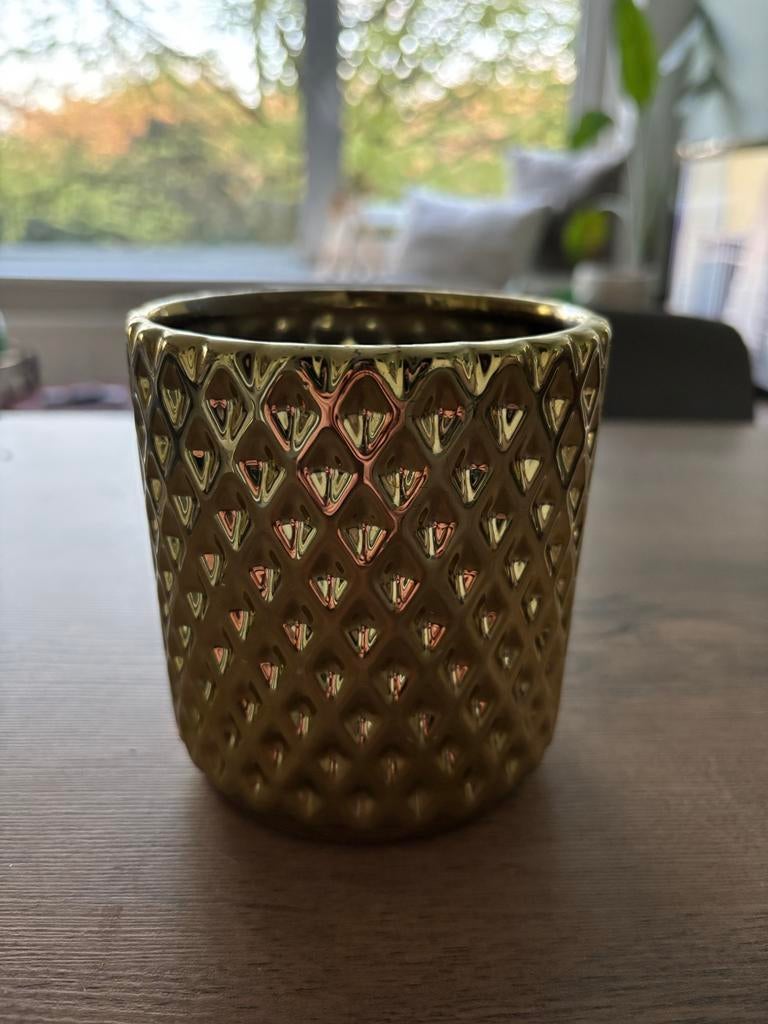 Gouden plantenpot diameter 9cm, Ophalen, Overige materialen, Gebruikt, Rond