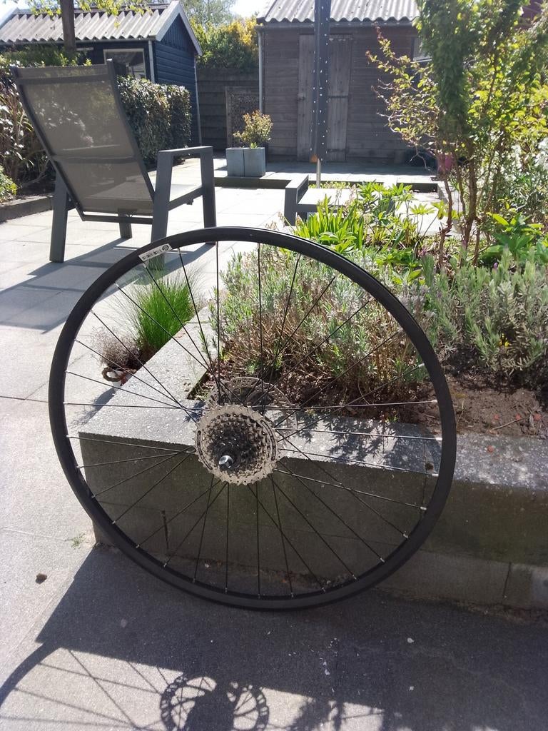 Achterwiel met Shimano 8-speed cassette en schijfrem, Fietsen en Brommers, Fietsonderdelen, Zo goed als nieuw, Shimano, Elektrische fiets