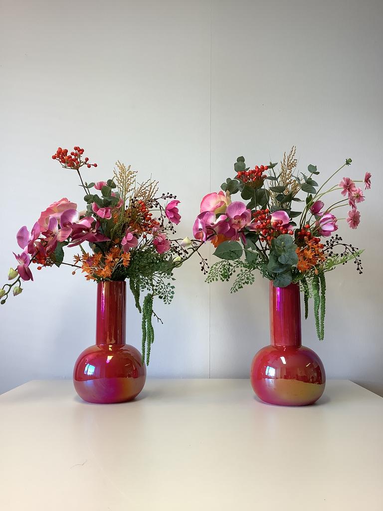 Parelmoer vaas gevuld met roze oranje bloemen 70 hoog, Huis en Inrichting, Ophalen, Zo goed als nieuw