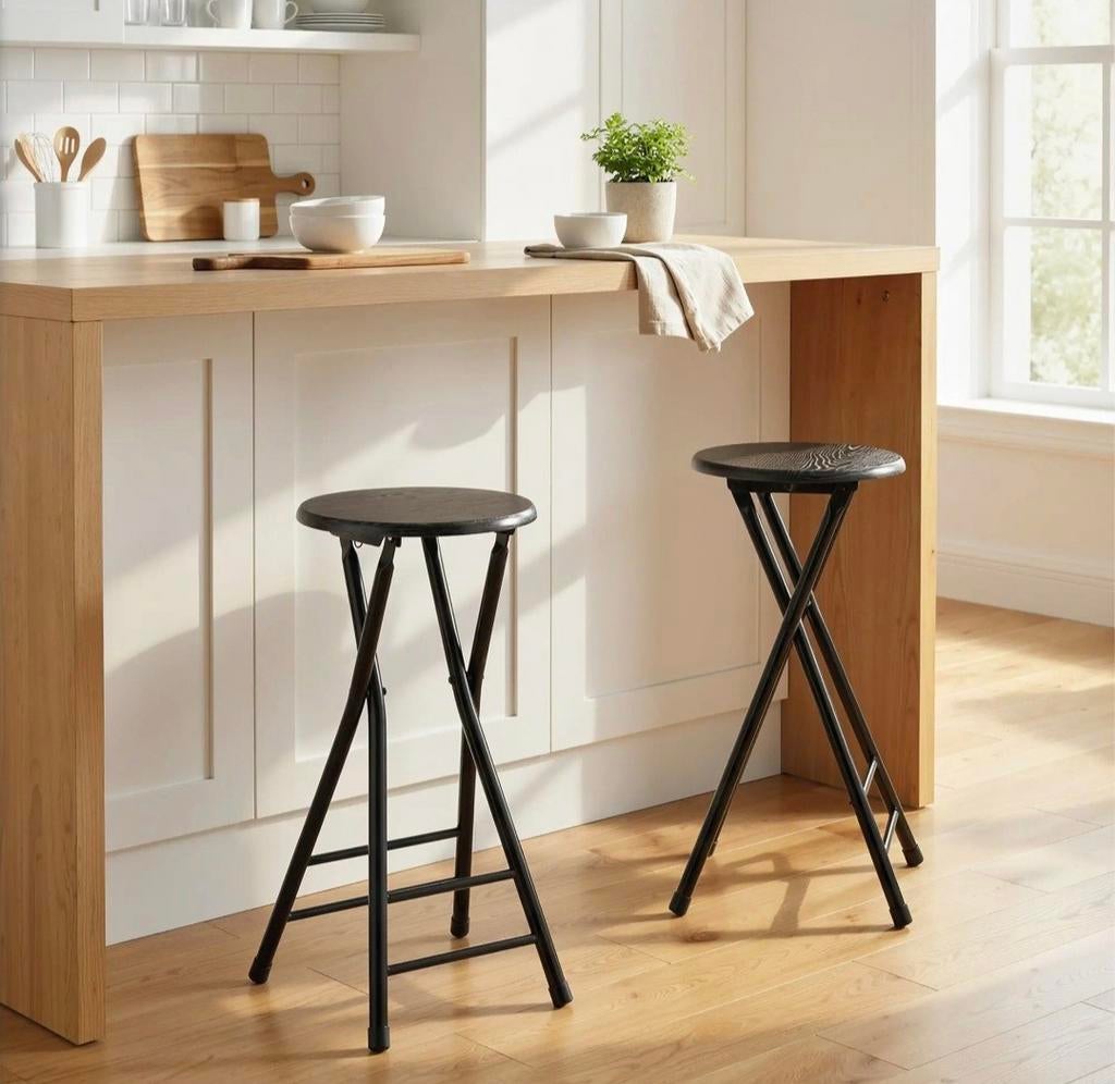 Set van 2 opvouwbare barkrukken, zwart, Huis en Inrichting, Krukjes, Ophalen, Nieuw, Hout