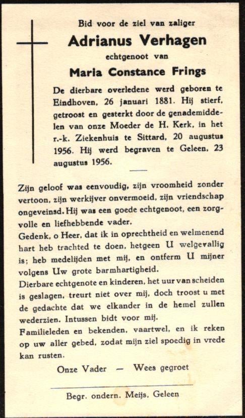 Verhagen Adrianus Eindhoven 1881-1956 Geleen, Ophalen of Verzenden