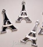 0762 Zilver Kleurige Zwart Gekleurde Eiffeltoren Bedels, Overige merken, Overige materialen, Nieuw, Ophalen of Verzenden