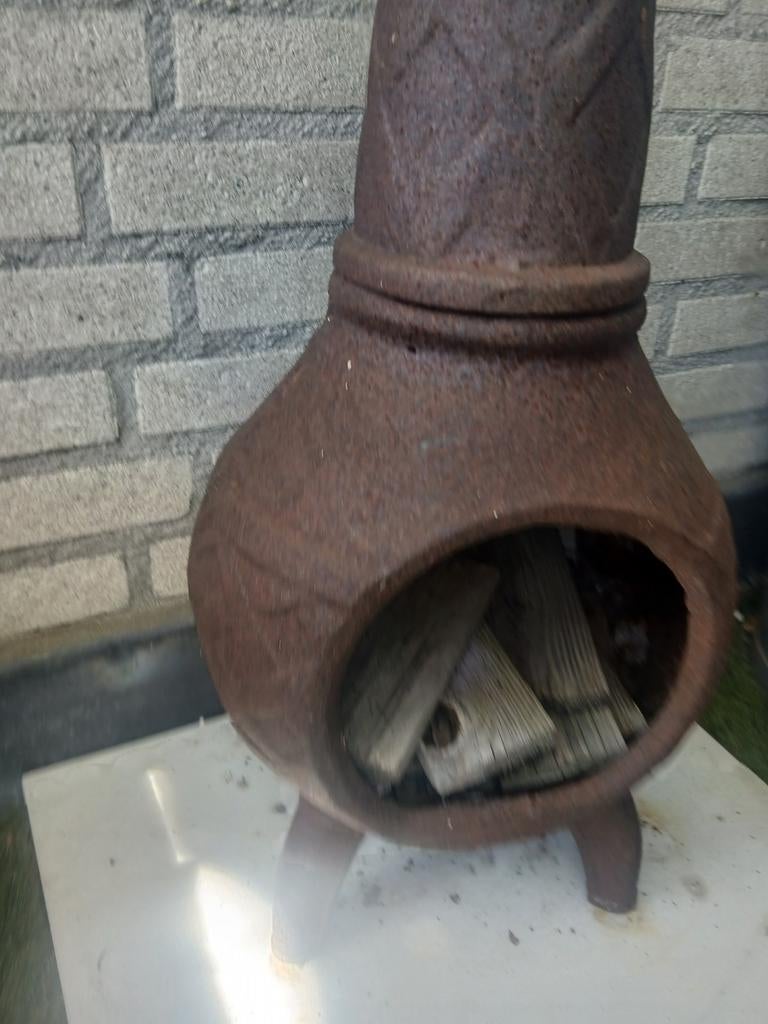 Rustieke gietijzeren buitenkachel / terrashaard, Ophalen of Verzenden, Gebruikt, Vuurkorf