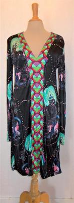 Zwarte Ibiza/hippie look print jurk van Custo (Barcelona) L, Verzenden, Maat 42/44 (L), Zo goed als nieuw, Onder de knie