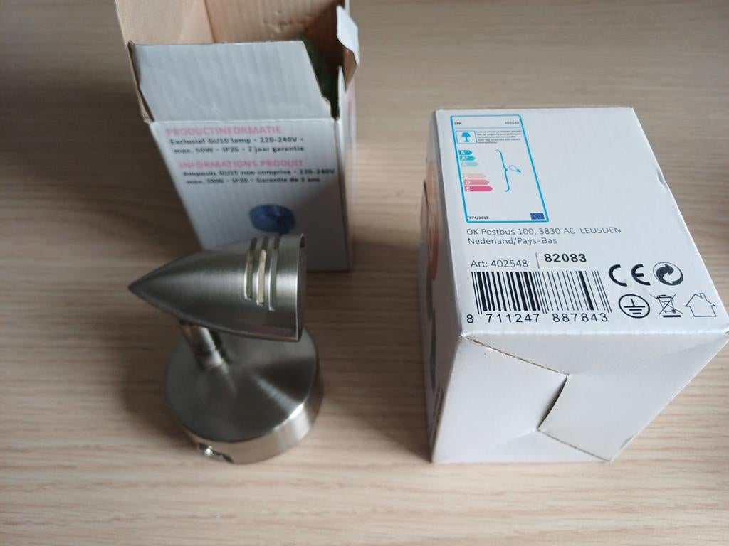 Opbouwspot - OK - RVS look - Nieuw in doos, Ophalen, Halogeen, Metaal of Aluminium, Nieuw