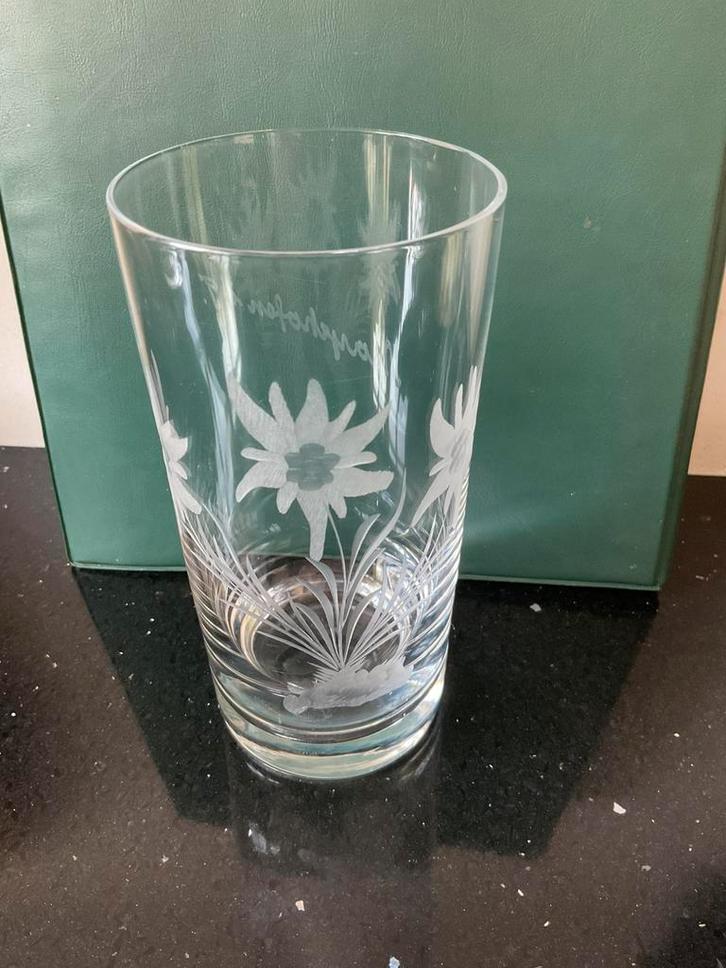 Prachtig oud geëtst longdrink glas Mayerhofen in Tirol, Verzamelen, Glas en Borrelglaasjes, Zo goed als nieuw, Waterglas, Ophalen of Verzenden