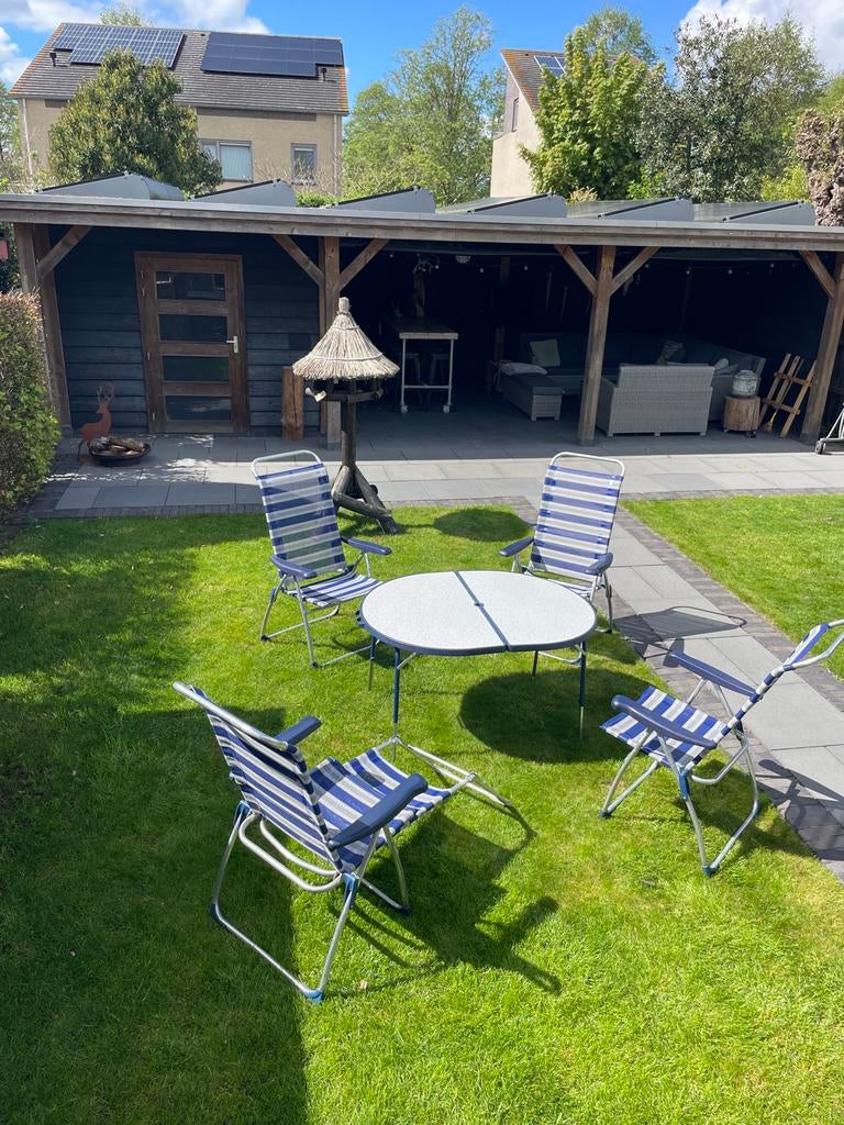 Crespo camping set: tafel, 4 stoelen en voetensteun, Ophalen, Gebruikt, Campingstoel