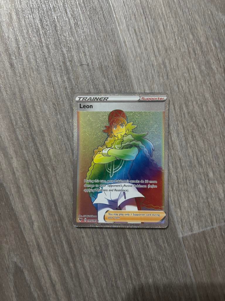 Pokémon TCG: Leon Full Art Trainer Kaart (Rainbow Rare), Ophalen of Verzenden, Zo goed als nieuw, Losse kaart, Foil