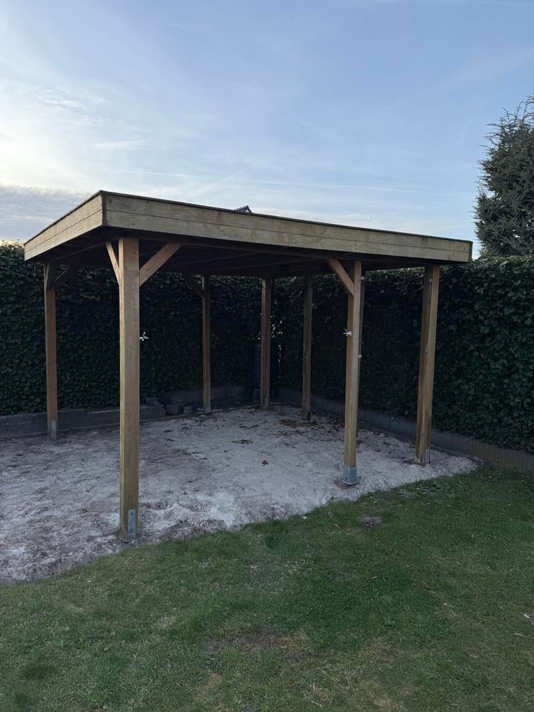 Houten overkapping 370x400cm - Zelf demonteren/ophalen, Tuin en Terras, Overkappingen, Ophalen, Gebruikt, Overige typen