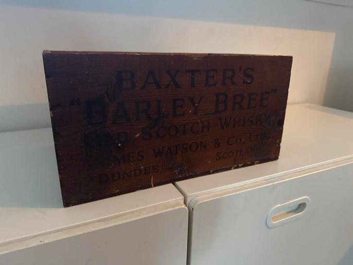 Vintage Houten Whisky Krat Baxter's Barley Bree James Watson, Antiek en Kunst, Antiek | Woonaccessoires, Ophalen