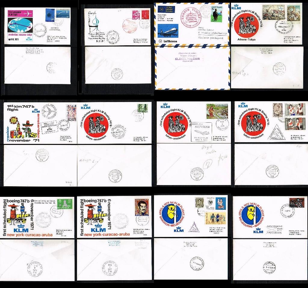 Uitzoeken (KLM) eerste vluchten van/naar Nederland deel 2, Postzegels en Munten, Brieven en Enveloppen | Nederland, Ophalen of Verzenden