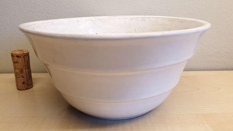 Geglazuurde witte retro vintage bloempot H 9cm, D boven 17cm, Tuin en Terras, Bloempotten, Rond, Ophalen of Verzenden, Aardewerk