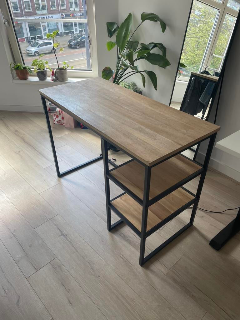 Bureau hout staal look 110 breed, Ophalen, Gebruikt, 110 cm, Hout