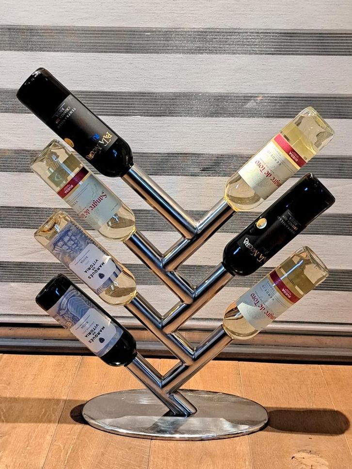 Modern verchroomd wijnrek voor 7 flessen, Huis en Inrichting, Woonaccessoires | Wijnrekken, Gebruikt, Minder dan 50 cm, Metaal