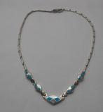 Prachtig zilveren collier met turquoise en parelmoer nr.688, Verzenden, Zo goed als nieuw, Zilver, Zilver