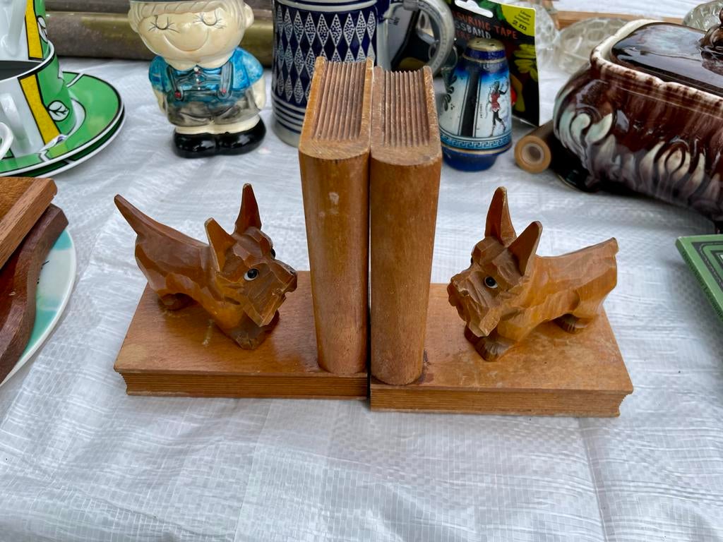 Vintage houten boekensteunen met Schotse terriërs, Ophalen of Verzenden