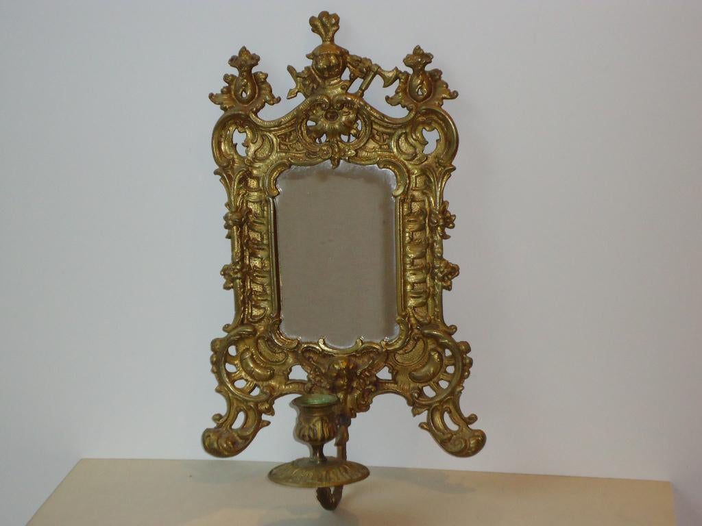 antieke spiegel blaker kaarshouder verguld brons barok, helm, Antiek en Kunst, Ophalen of Verzenden, Overige vormen, Minder dan 50 cm