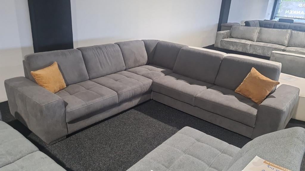 Nieuwe hoekbank 2x verstelbare rugleuningen grijs microvezel, Huis en Inrichting, Banken | Bankstellen, Ophalen of Verzenden, Nieuw