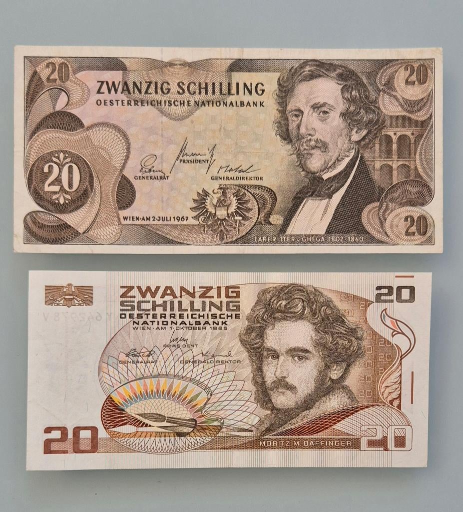 Bankbiljetten Oostenrijk - 2x 20 Schilling - erg mooi, Postzegels en Munten, Bankbiljetten | Europa | Niet-Eurobiljetten, Ophalen of Verzenden