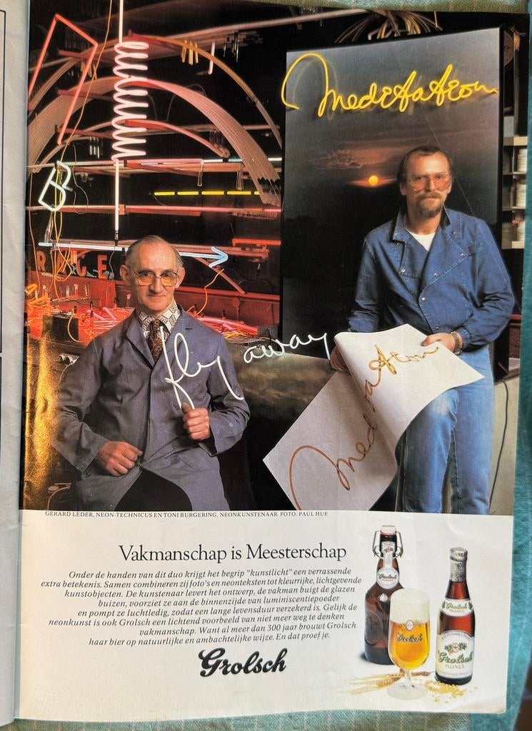 Advertentie Grolsch Neon Toni Burgering Gerard Léder, Verzenden, Zo goed als nieuw, Overige typen